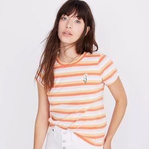 ❌SOLD❌ Madewell striped tee with flower embroidery